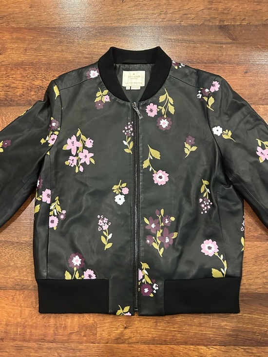 kate spade Jackets & Blazers - Kate Spade In Bloom Leather Bomber Jacket Lamb Leather Black Women’s Medium